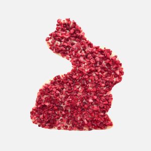 Wielkanocny Zając z białej czekolady, z malinami (80g) - VROCLINKI MANUFAKTURA CZEKOLADY